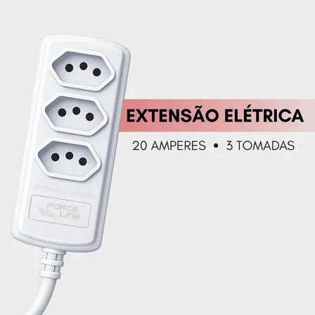 Extensão eletrica 20 amperes 3 metros para ar condicionado secador Forceline 3 Tomadas Bivolt Tripolar