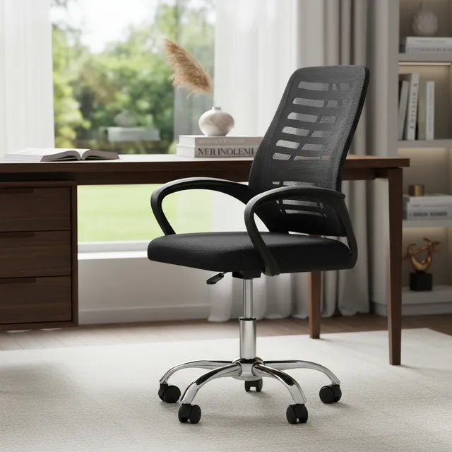 Cadeira De Escritorio Newconcept 351049 Esteirinha Mesh Altura Regulável Cor Preto Malha