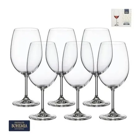 Jogo 6 Taças Cristal Bohemia Vinho Tinto Branco Rose 450ml Transparente