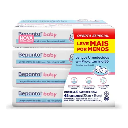 Kit Com 4 Lenços Umedecidos Hipoalergênico 48un - Bepantol