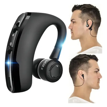 Fone De Ouvido Sem Fio Bluetooth Atender Chamada Segurança Cor Preto Luz Azul-turquesa