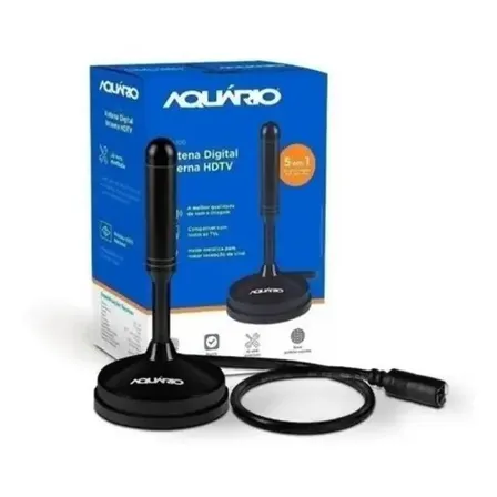 Antena Digital Aquário 5 Em 1 Vhf Uhf Fm Hdtv 4k - Dtv100g acompanha cabo de 2,5 metros