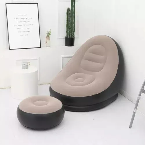 Poltrona Inflável Ultra Lounge Com Pufe Sofá Preguiçoso Cor Marrom