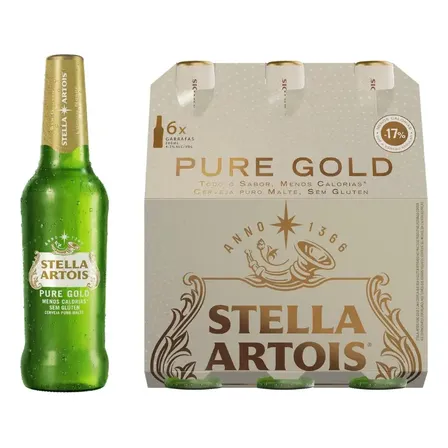 6 Cerveja Stella Pure Gold Sem Glúten Menos Calorias 330ml
