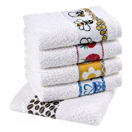 Pano De Prato Atoalhado Atacado Laun Gourmet Kit Com 5 Peças Cor Branco Desenho Sortidos Laune Haus