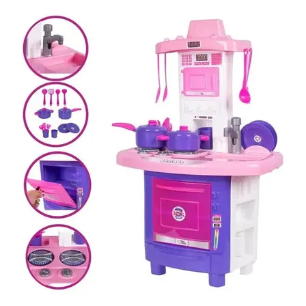Kit Cozinha Fogão Infantil De Brinquedo Completa Sai Água