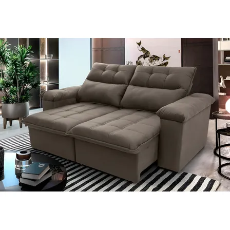 Sofá Retrátil Reclinável King House Verona 1,80m Velut Tabaco Com Molas Cor Marrom Claro