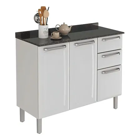 Itatiaia Luce balcão de cozinha com tampo 3 portas 2 gavetas cor branco