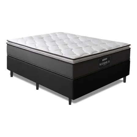 Cama Box Casal Colchão Gazin Molas Ensacadas Pillow Maximus Cinza e Preto 138x188x62cm
