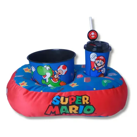 Kit Almofada Porta Pipoca Super Mario Infantil Zonacriativa 1.3l Amarelo