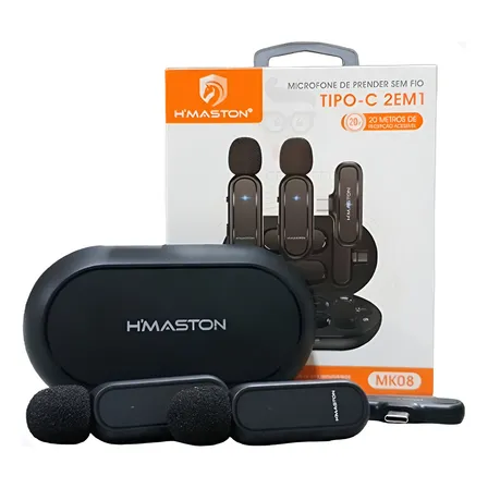 Microfone Lapela Duplo H'maston MK08 Redução Ruído Conexão Tipo C