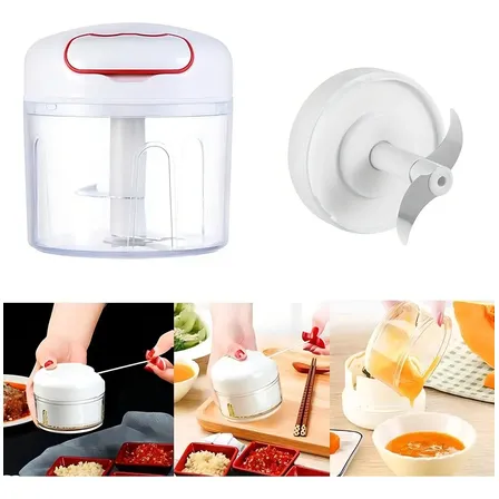 Mini Processador Manual de Alimentos Xin Ba Ba com 2 Lâminas em Aço Inox
