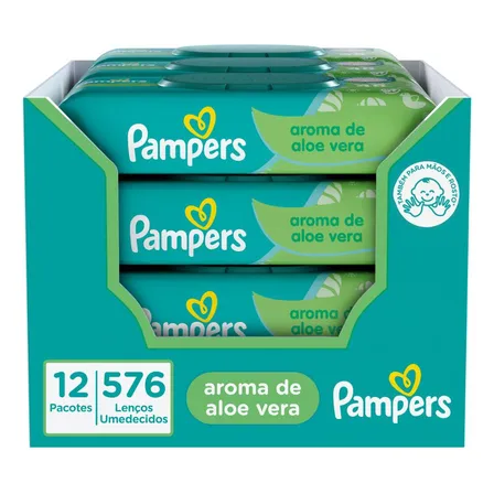 Lenços Umedecidos Pampers, Aroma De Aloe Vera 12 Pacotes Em Total 576 Unidades