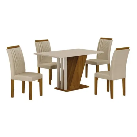 Conjunto Sala De Jantar Com 4 Cadeiras Miami Freijo/offwhite/palha Veludo