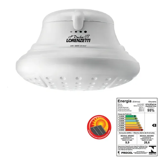 Chuveiro Lorenzetti Bella Ducha 4t X 6800w Cor Branco 220v 6.8 Kw