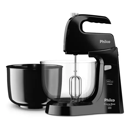 Batedeira Crome Base Cristal Duo Turbo PHI-CROMEBASE-D-P 550W Preta Philco