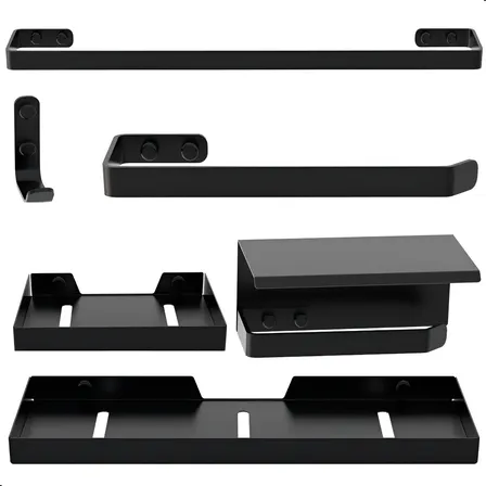 Kit Acessórios para Banheiro Preto Fosco 6 Peças CromoShop Cs Max