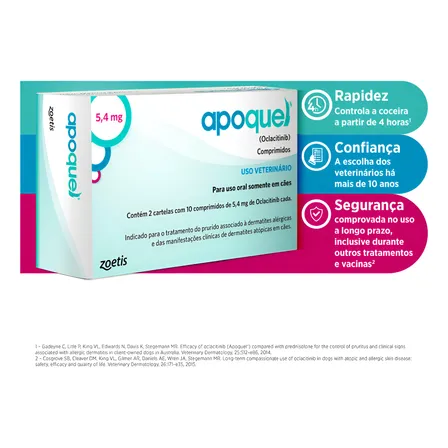 Apoquel Zoetis 5,4mg 20 Comprimidos Tratamento Coceira Cães