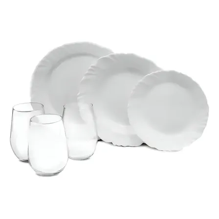 Aparelho De Jantar Pétala 24 Peças Duralex Opaline Cor Branco Liso