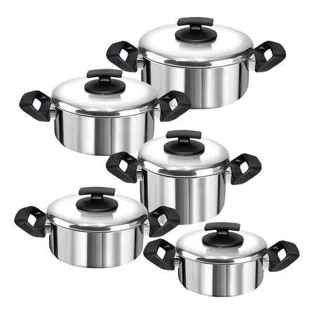 Jogo 5 Panelas Aluminio Polido Grandes E Grossas Cor Prateado