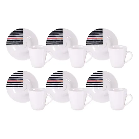 Kit Xícara E Pires De Café Street Em Porcelana Decorada 70 Ml 12 Peças Branco Tramontina