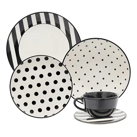 Aparelho De Jantar E Chá 30 Peças Unni Stripes And Dots Cor Multicor