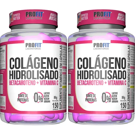 2x Colágeno Hidrolisado Betacaroteno+vit C 150 Caps - Profit Sabor Sem Sabor