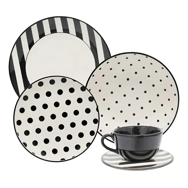 Aparelho De Jantar E Chá 20 Peças Unni Stripes And Dots Cor Multicor Oxford Estampado