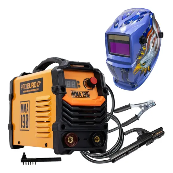 Máquina Solda Inversora 190a 220V + Máscara de Solda Automática Pró Euro