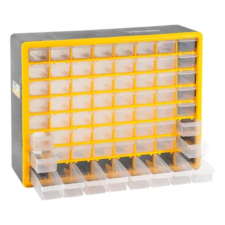 Caixa Organizadora Plástica Vonder 64 Gavetas Preto/amarelo Com Bandejas Transparentes