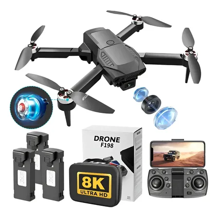 Mini Drone Aéreo ZLL F198 8K Preto com Câmera HD e 3 Baterias