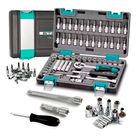 Conjunto de soquete sextavado encaixe 1/4 de 57 peças Stels 1410155
