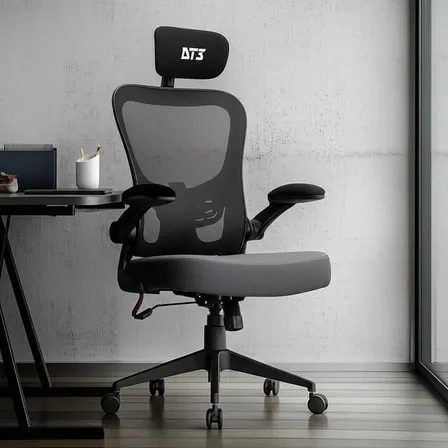 Cadeira Escritório Dt3 Vita Headrest Cinza Giratória Ergonômica Com Apoio 2d Espuma