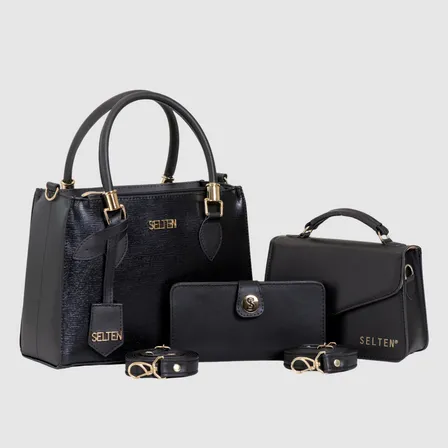 Bolsa Feminina Transversal E Bolsa pequena com Carteira feminina Preta kit completo