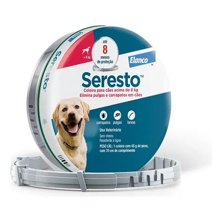 Coleira Seresto Elanco Antipulgas e carrapatos Cachorros +8kg 1unid Cor Cinza
