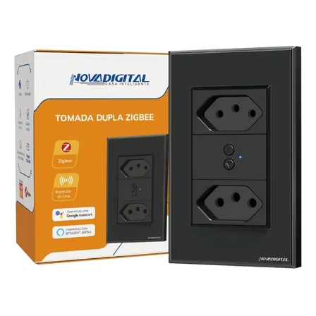 Tomada Inteligente Zigbee Novadigital Dupla 10a E 20a Tuya Smart Life Alexa Google 110v 220v Bivolt Preto