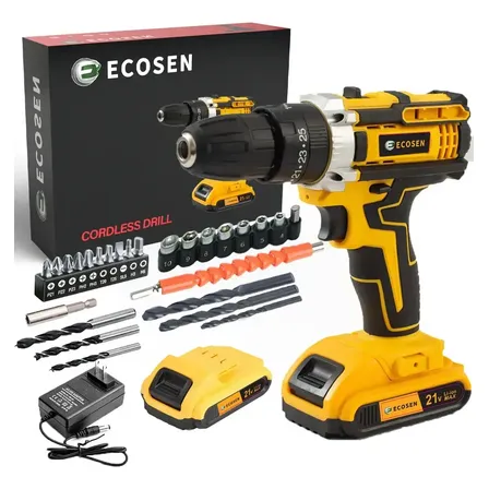 Ecosen Parafusadeira Furadeira Sem Fio 8Ah Bateria Duas Baterias Amarela 60hz