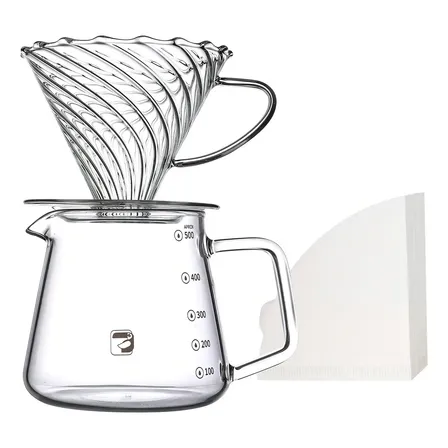 iCoffee Conjunto Cafeteira Pour Over Vidro V60 500ml Com 50 Filtros