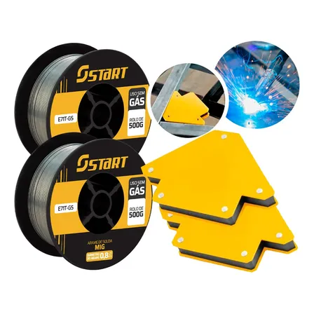 Kit 2 Arame Solda Mig Uso Sem Gás 0,8mm 0.5kg E71t-gs Start + 2 Esquadros 12kg