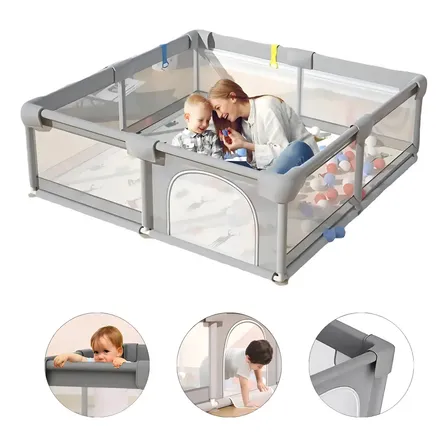 Cercadinho Bebé Grande Chiqueirinho Infantil Cercado 180x150 Cor Cinza Pluggei