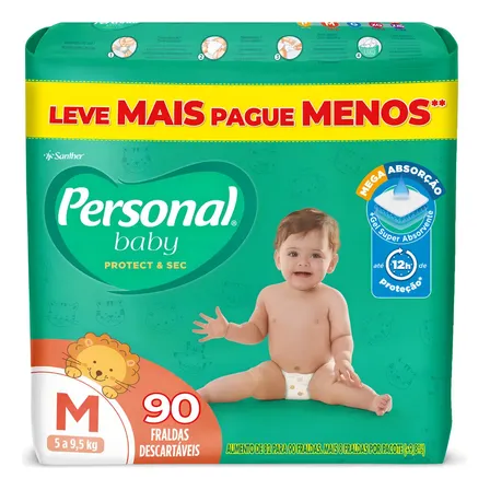 Fralda Protect & Sec 90 Unidades Tamanho Médio Personal Baby Médio (m) Sem Gênero
