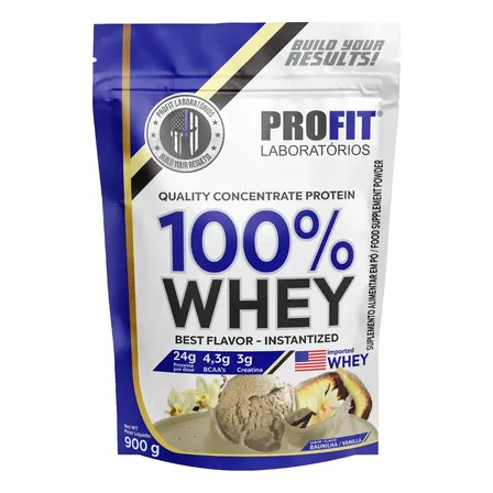 100% Whey - Isolado E Concentrado Refil 900g - Profit Sabor Baunilha