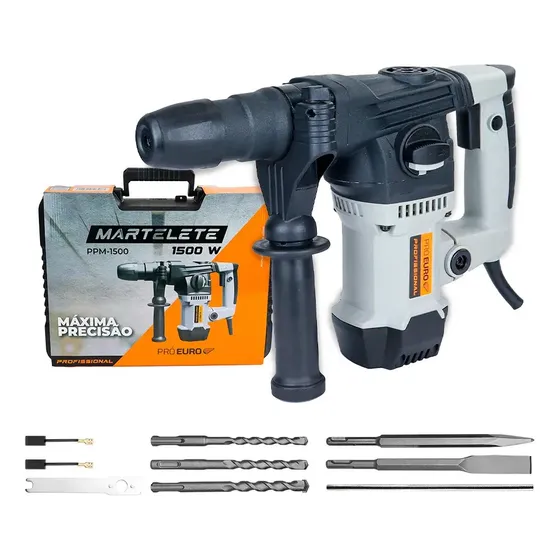 Martelete Furadeira Rompedor 1500W 870 RPM 4100 IPM Com Maleta Pró Euro