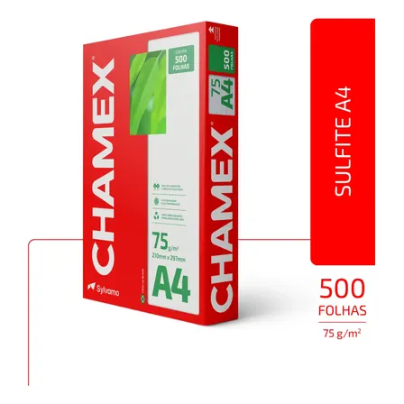 Papel Sulfite Profissional Sustentável Chamex A4 75g 210x297mm - Pacote 500 Folhas Premium Branco