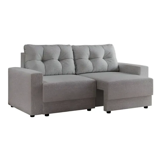 Sofá 3 Lugares Retrátil Lubeck Linho Cinza Liso