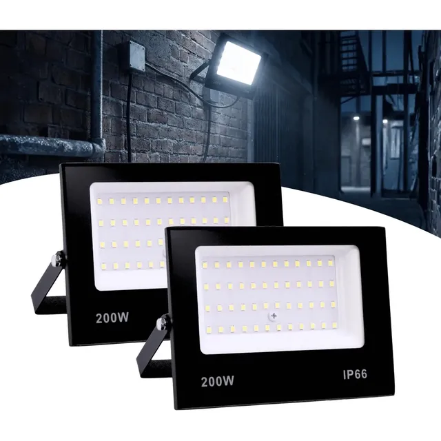 Kit 2 Refletor Led Holofote 200w Ip66 Branco Frio Carcaça Preto Luz Branco-frio 127/220v