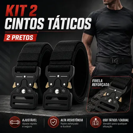 Kit 2 Cintos Táticos Masculinos Preto Fivela Reforçada Nylon Ajustável Engate Rápido Mardi 125