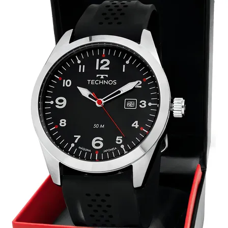 Relógio Masculino Technos Militar Analógico Prateado Com Pulseira Preta Preto