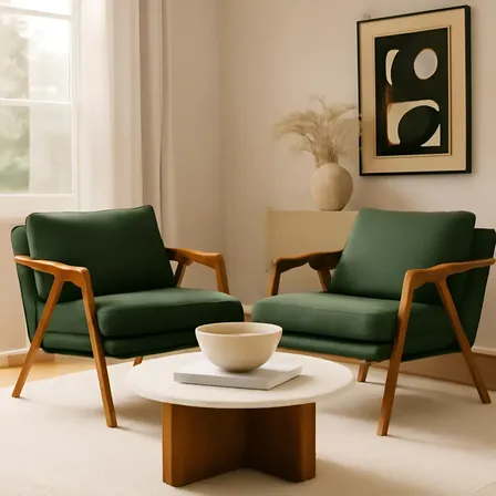 Kit 2 Poltronas Decorativa Mona Luxo Linho Base Madeira Cor Linho Verde