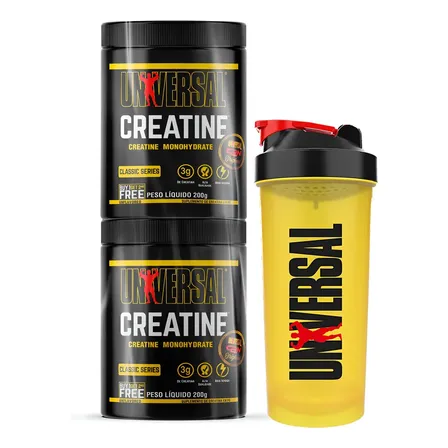 Kit Creatina Universal Nutrition Monohidratada Sem Sabor com Coqueteleira